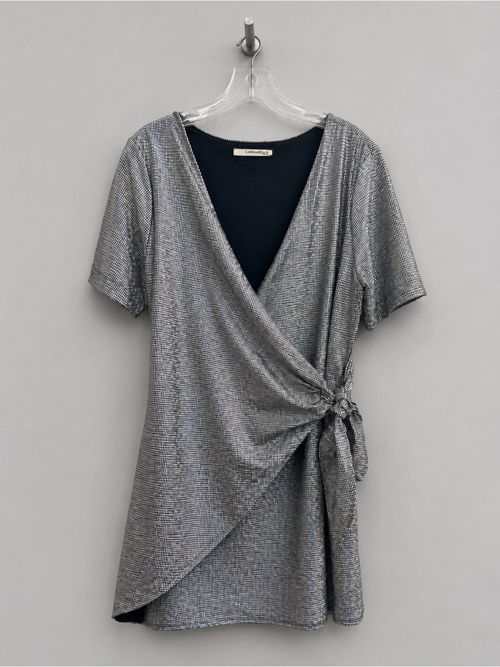Club Monaco Silver Wrap Tie Mini Dress